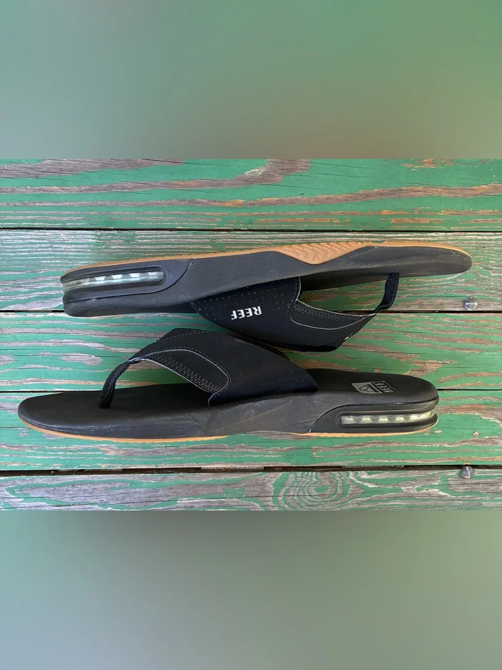 Reef Mens Sz 12 Fanning Bottle Opener Sole Black Flip Flops Thong Sandals